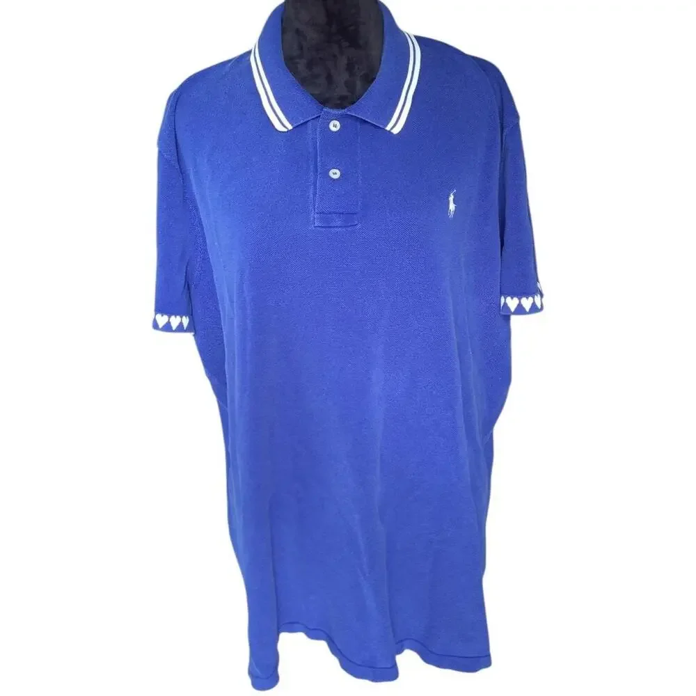 Polo Ralph Lauren Blue Polo Shirt XXL Heart Trim Sleeve Men's Limited Release